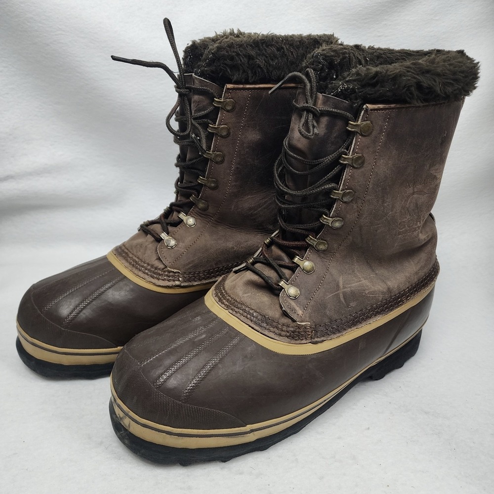 Vintage Sorel Kaufman Dominator Mens Size 11 Winter Snow Boots Brown Leather